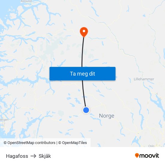 Hagafoss to Skjåk map