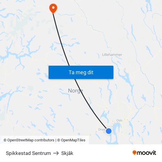 Spikkestad Sentrum to Skjåk map