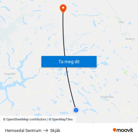 Hemsedal Sentrum to Skjåk map