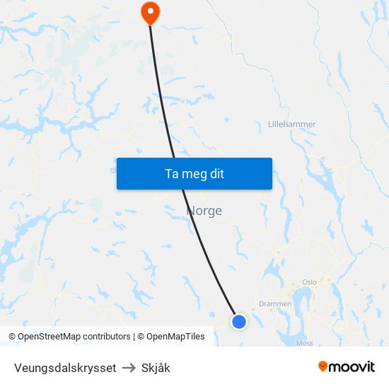 Veungsdalskrysset to Skjåk map