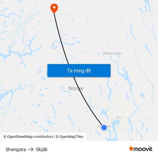 Ørengata to Skjåk map