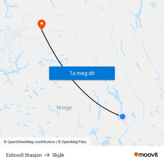 Eidsvoll Stasjon to Skjåk map