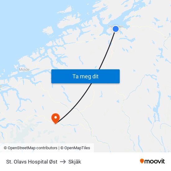 St. Olavs Hospital Øst to Skjåk map