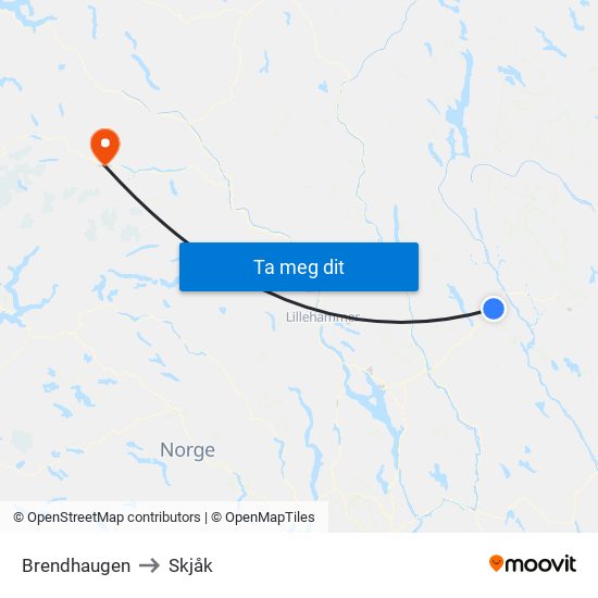 Brendhaugen to Skjåk map