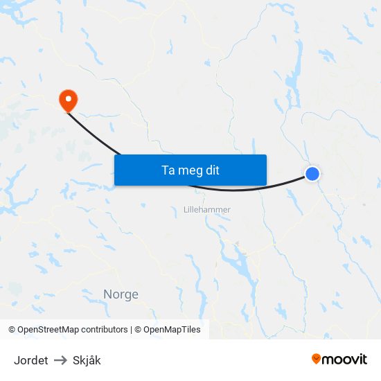 Jordet to Skjåk map