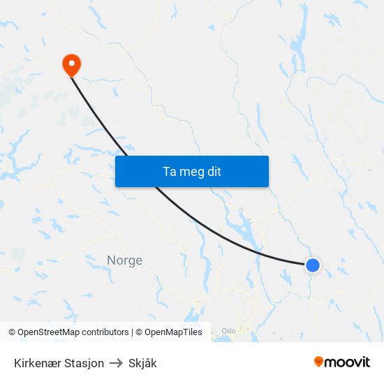 Kirkenær Stasjon to Skjåk map