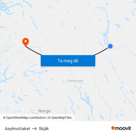 Asylmottaket to Skjåk map