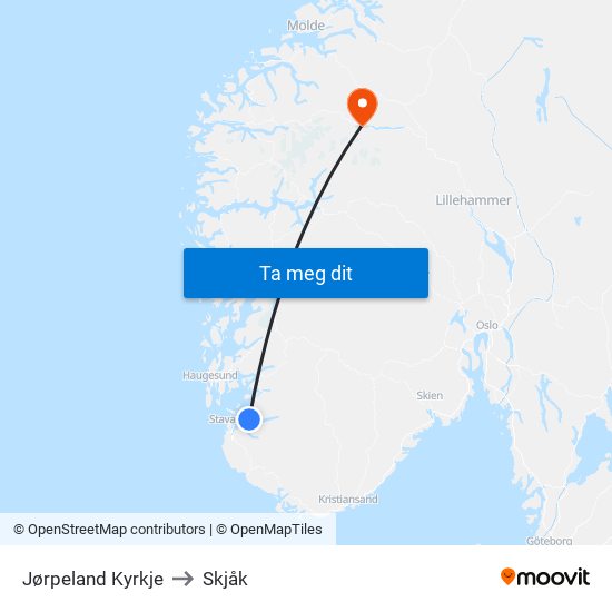 Jørpeland Kyrkje to Skjåk map