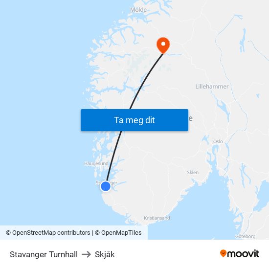 Stavanger Turnhall to Skjåk map
