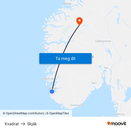 Kvadrat to Skjåk map