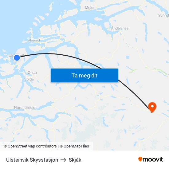 Ulsteinvik Skysstasjon to Skjåk map