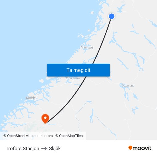 Trofors Stasjon to Skjåk map