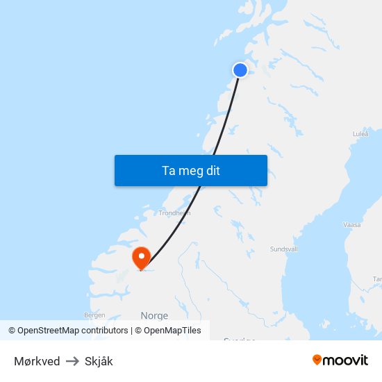 Mørkved to Skjåk map