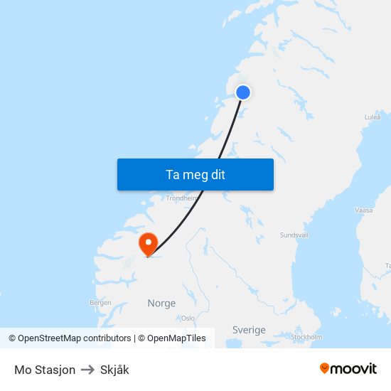 Mo Stasjon to Skjåk map