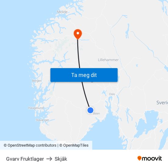 Gvarv Fruktlager to Skjåk map