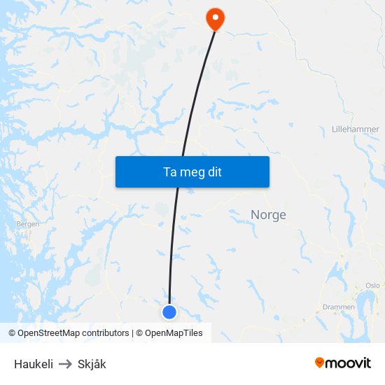 Haukeli to Skjåk map