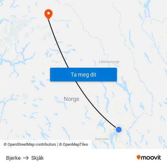Bjerke to Skjåk map