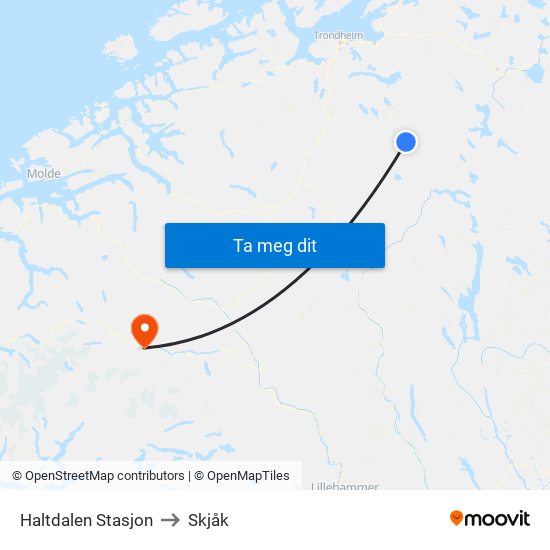 Haltdalen Stasjon to Skjåk map