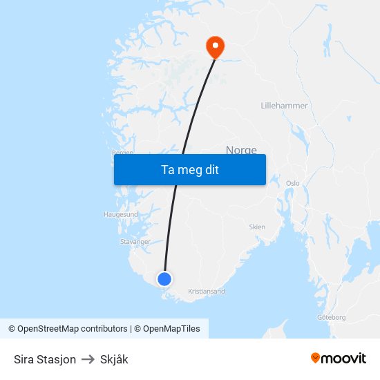 Sira Stasjon to Skjåk map