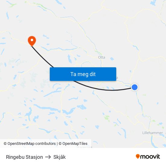 Ringebu Stasjon to Skjåk map