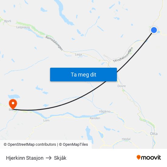Hjerkinn Stasjon to Skjåk map