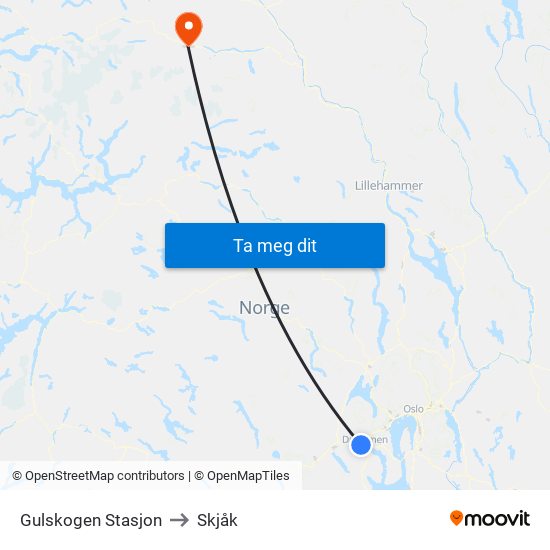 Gulskogen Stasjon to Skjåk map