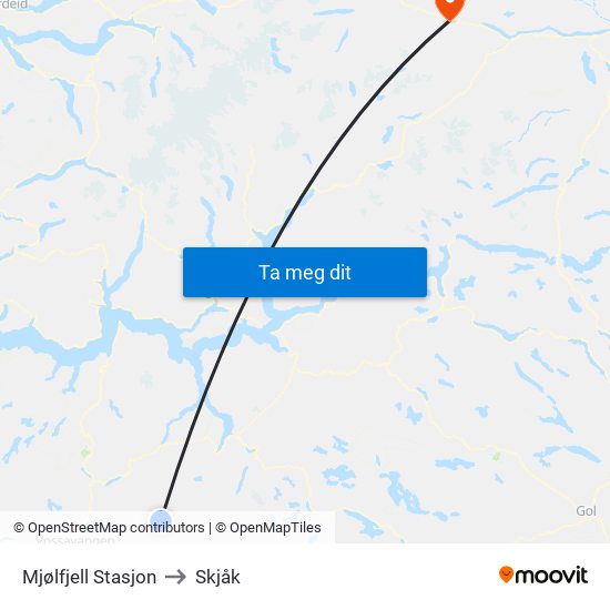 Mjølfjell Stasjon to Skjåk map
