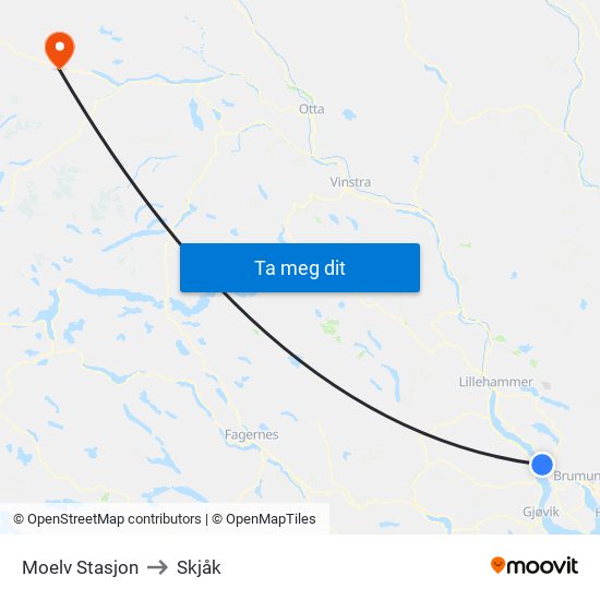 Moelv Stasjon to Skjåk map