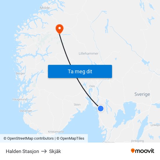 Halden Stasjon to Skjåk map