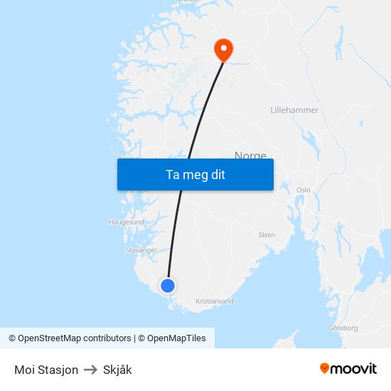Moi Stasjon to Skjåk map