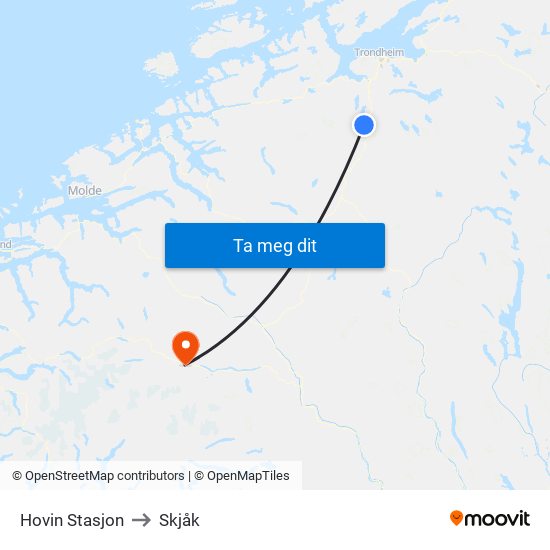 Hovin Stasjon to Skjåk map
