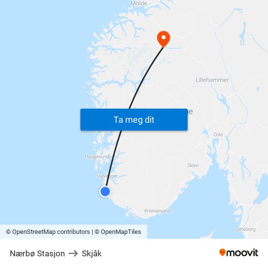 Nærbø Stasjon to Skjåk map