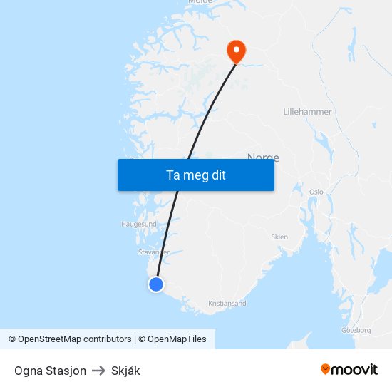 Ogna Stasjon to Skjåk map