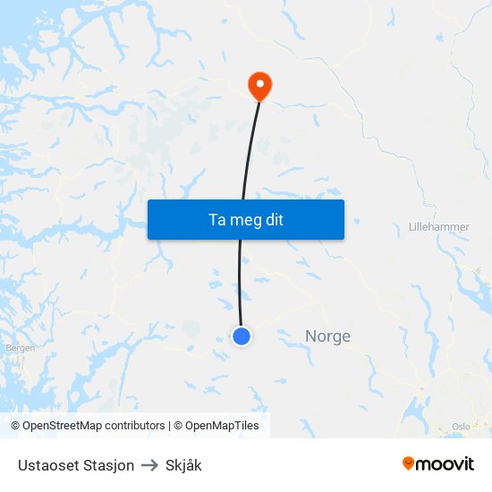 Ustaoset Stasjon to Skjåk map