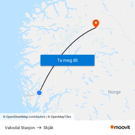 Vaksdal Stasjon to Skjåk map