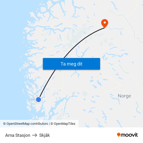 Arna Stasjon to Skjåk map