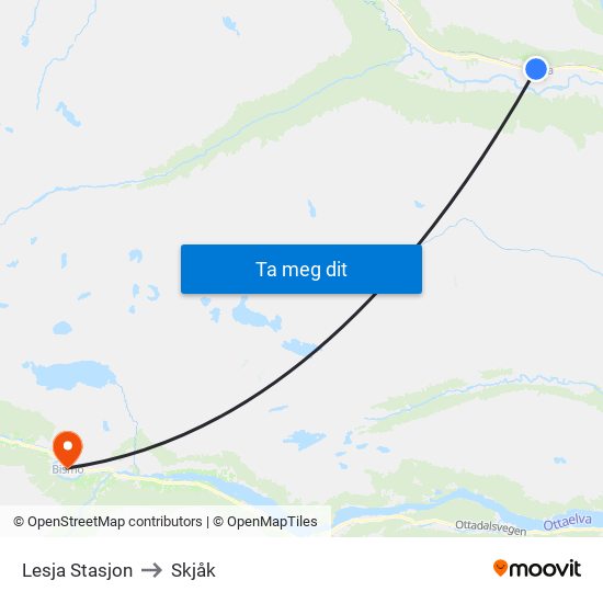 Lesja Stasjon to Skjåk map