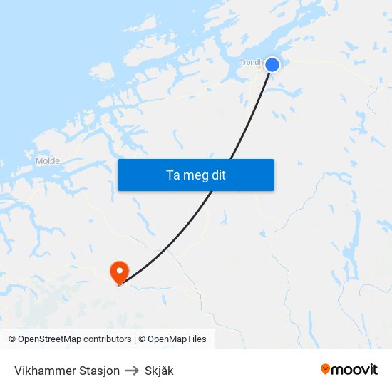 Vikhammer Stasjon to Skjåk map