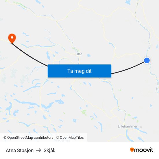 Atna Stasjon to Skjåk map