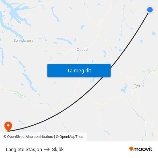 Langlete Stasjon to Skjåk map