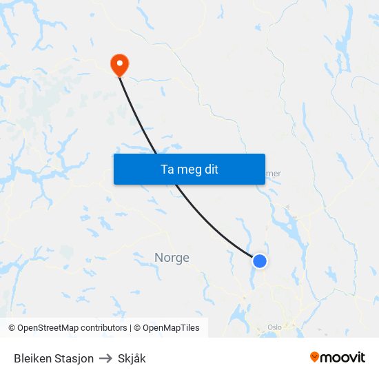 Bleiken Stasjon to Skjåk map