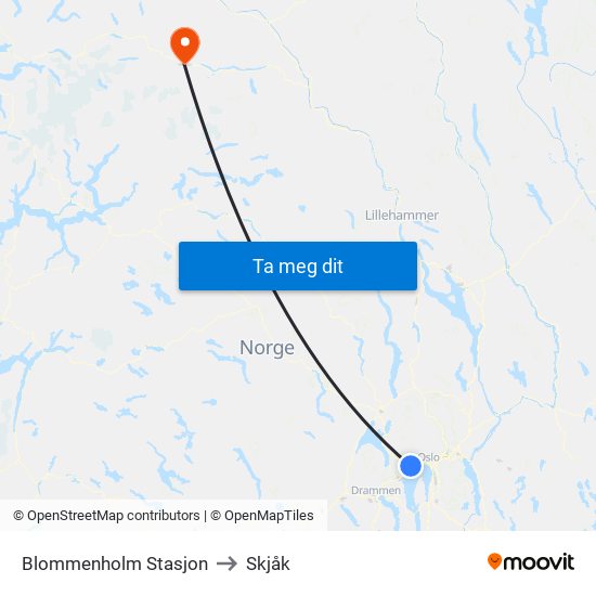 Blommenholm Stasjon to Skjåk map