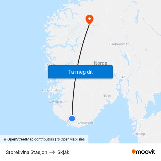 Storekvina Stasjon to Skjåk map