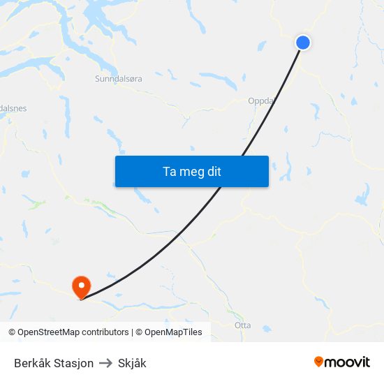 Berkåk Stasjon to Skjåk map