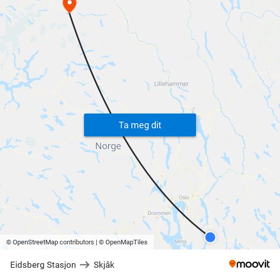 Eidsberg Stasjon to Skjåk map