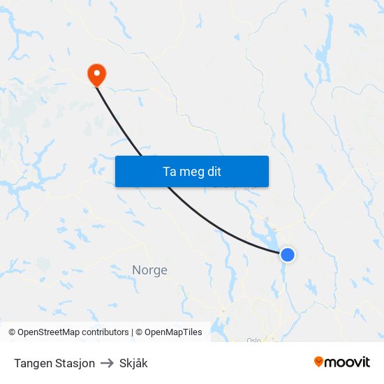 Tangen Stasjon to Skjåk map