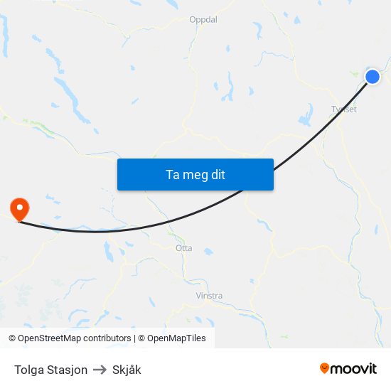Tolga Stasjon to Skjåk map