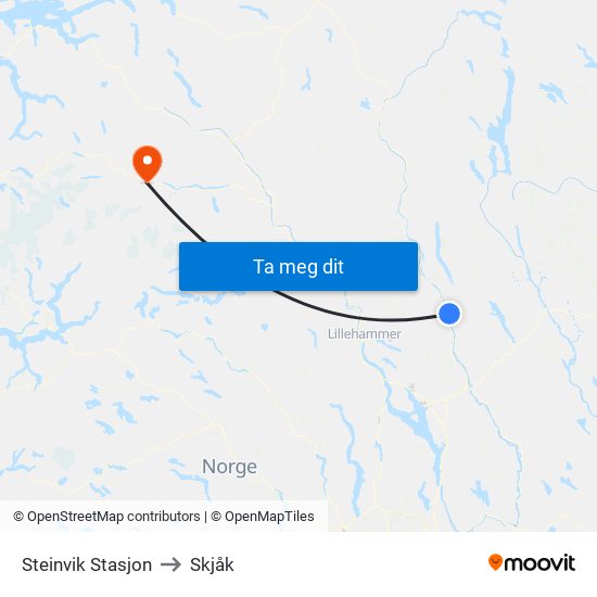 Steinvik Stasjon to Skjåk map