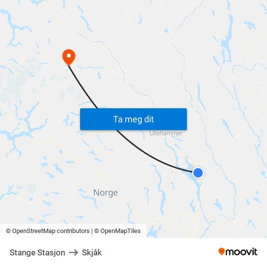 Stange Stasjon to Skjåk map