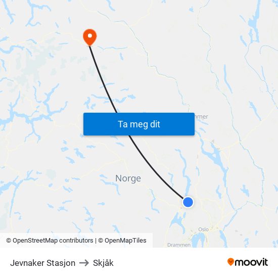 Jevnaker Stasjon to Skjåk map